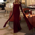 summer new arrival:  cross-border fashion, european & american style, high-end shawl sleeve, cinched waist mermaid dress