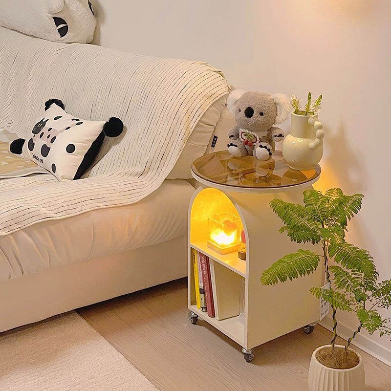 Cream style sofa round glass side table modern creative living room coffee table bedroom bedside table small table movable