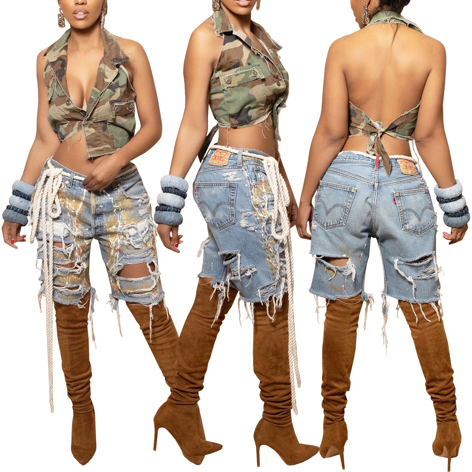 HR23035 European and American fashion women's clothing,  supply, colorful hand-painted pulp-throwing ripped jeans