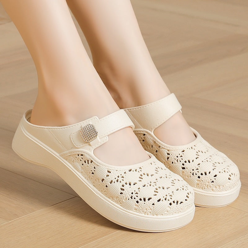 Thickened baotou slippers outwear women's 2026summernew arrivalcut out heightening woven soft bottombest selling lazy women's shoes