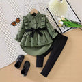 children's wear cross-border autumn new arrivals: girls' fashionable longline shirt dress with belt and leggings set