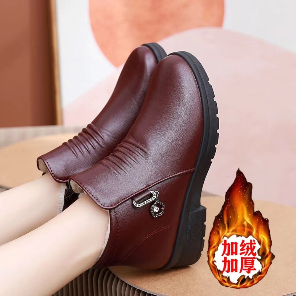 Winter slip-on fleece-lined cotton shoes heattech ladieswear shoes non-slipthickened cotton shoes for middle-aged and elderly people flatsnon-slip granny shoes