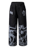 kidsjeans black stylishprinting veneer loose pants elastic pants american girlstraight-leg pants