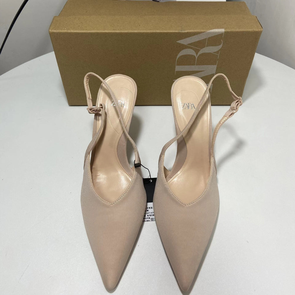 Za new 2024 summer french style high heel stiletto pumps, ankle strap, sequin detail, pink fashion flats for women