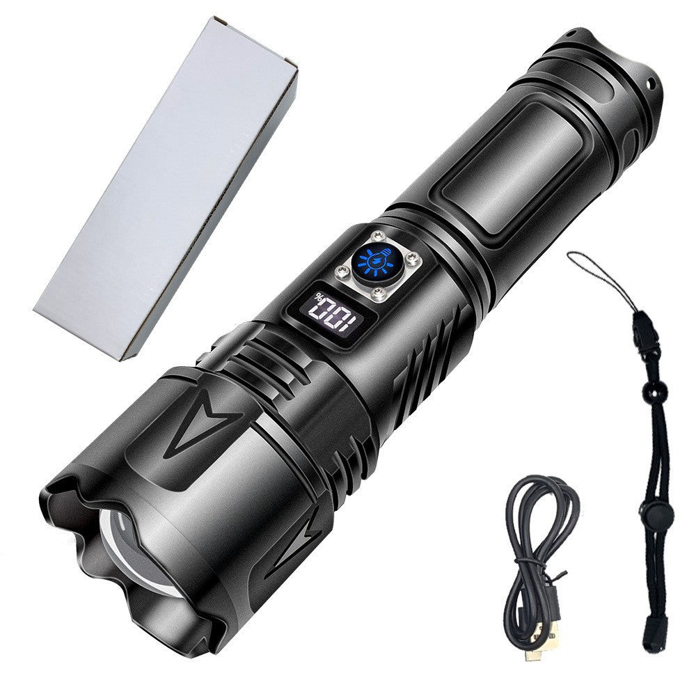 Cross-border white laser long-range flashlight digital display strong light outdoor charging, super bright tactical LED zoom long-range flashlight