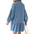 Fashion cross-border foreign trade  new arrival lapel lantern long sleeves single-breasted loose mid-length denim dress