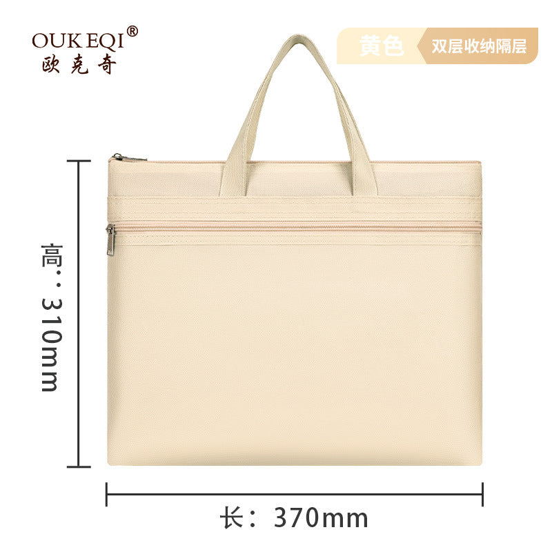 Waterproof oxford cloth student tote document bag - macaron double-layer zipper pouch - file, homework, and briefcase organizer