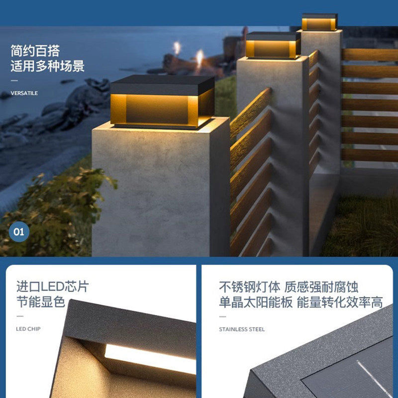 Solar powered pillar lights for courtyards, gateways, and outdoor walls - waterproof post lights for villa entrances