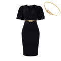 D411export women's summer new style puff sleeves v neck hip-covering professional ol elegant african fashion dress