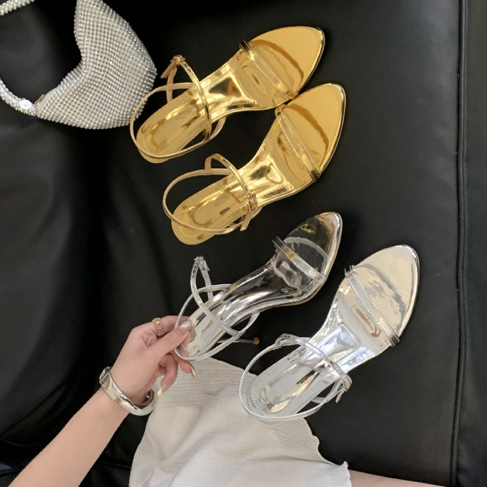 Summernew arrival one-piece buckle sexyeasiest for match stiletto sandals open toe rubber bottom abrasion resistantfashionelegant pointed toe