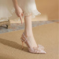 2026 new pointed-toe glitter backless crystal bow buckle stiletto heels - sexy high heels