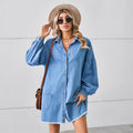 Wishfashion cross-border foreign trade independent station  new loose denim long-sleeved raw edge dress mid-length skirt