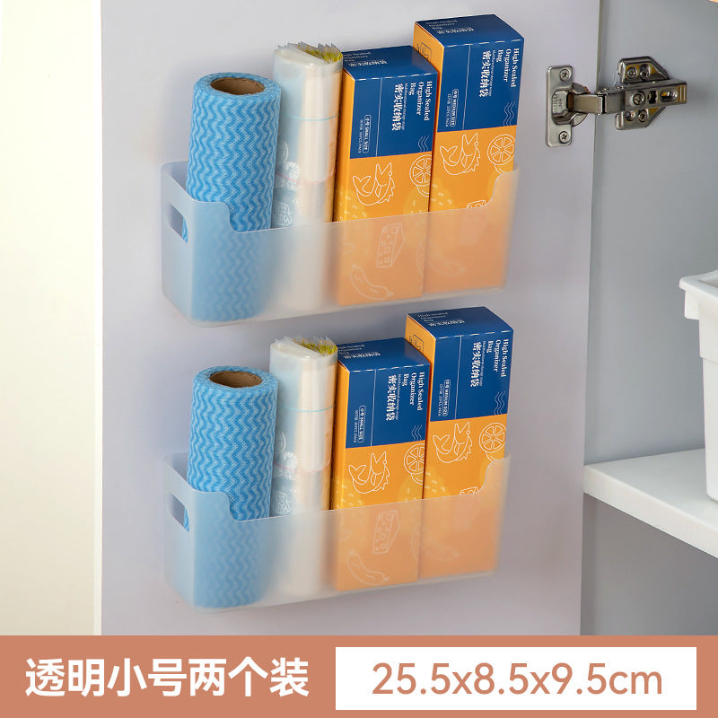 Kitchen cabinets, plastic wrap storage boxes, plastic sundries, non-punching wall-mounted storage boxes, multifunctional bathroom storage boxes