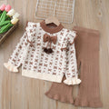 Girls' knitted sweater two-piece set -  autumn/winter new collection - bowknot detail, crew neck cardigan & knit sweater set for little girls