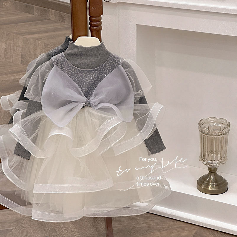 Girls' dress  autumn new arrival: high-end sequin princess dress, stylish and chic tutu party dress for little girls