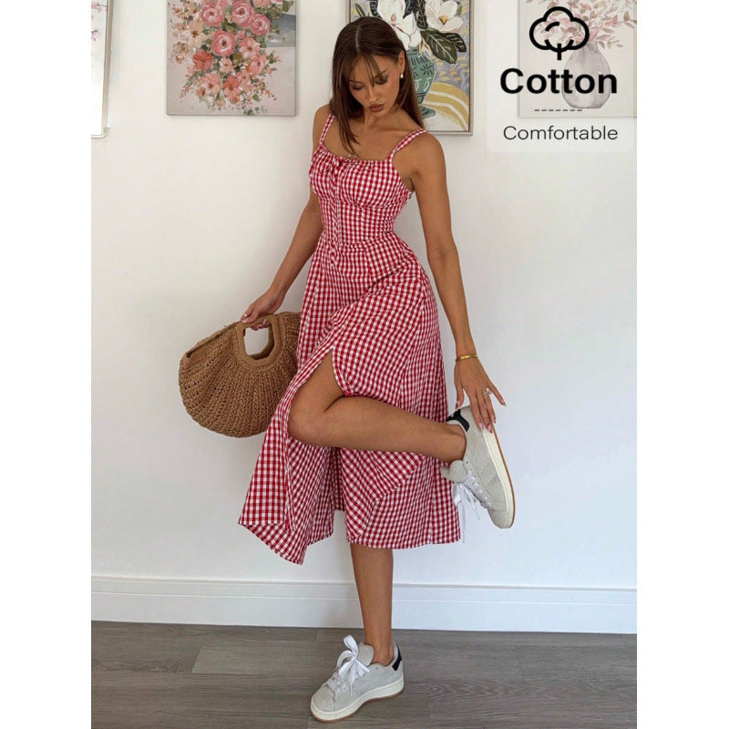european and american cross-border new summer plaid cami dress - hot girl style