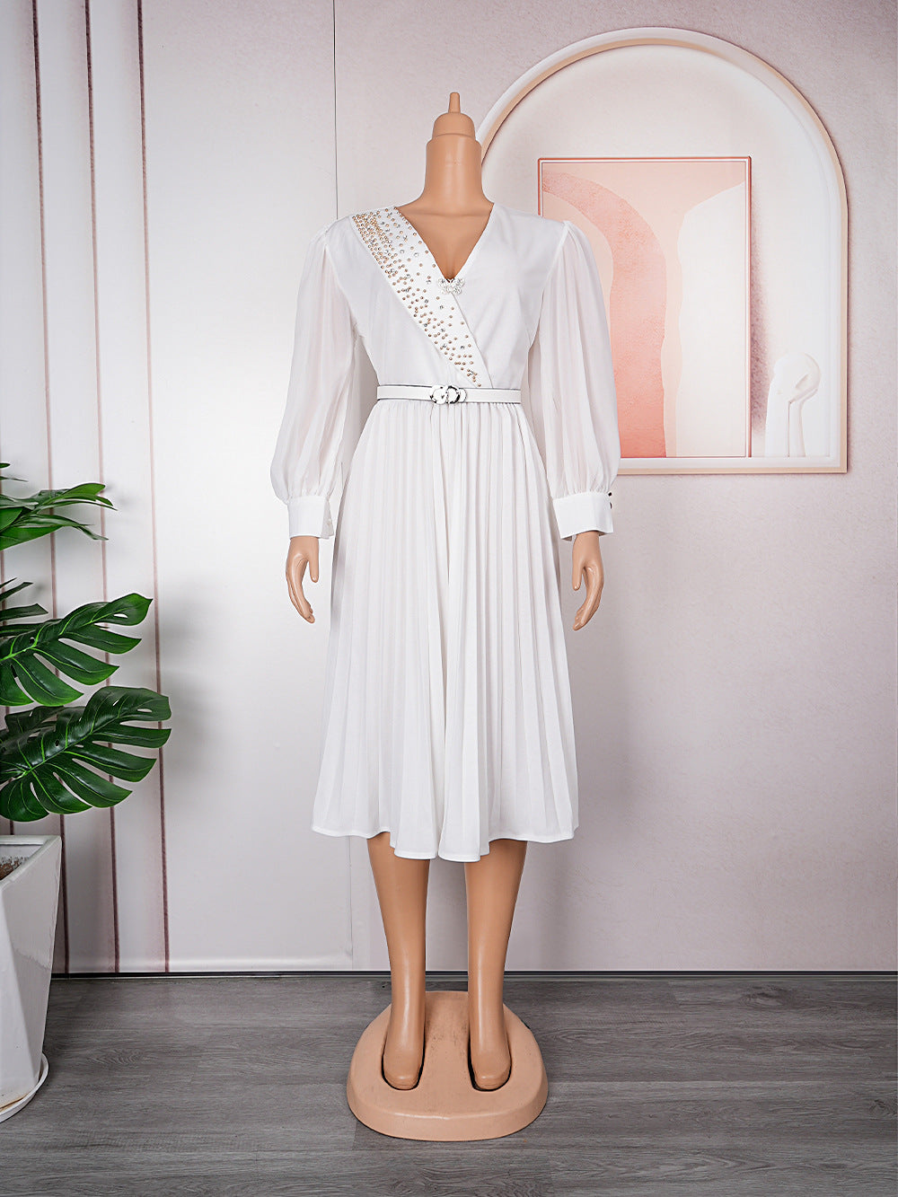 Fashionexport chiffon pleated skirt with belt african tiktok  women's clothing plus sizedress comes with brooch