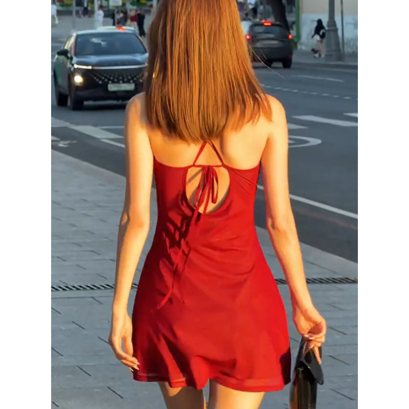 Amazon women's clothing  summer new arrival: solid color v-neck slim-fit street style sexy backless cami bodycon dress