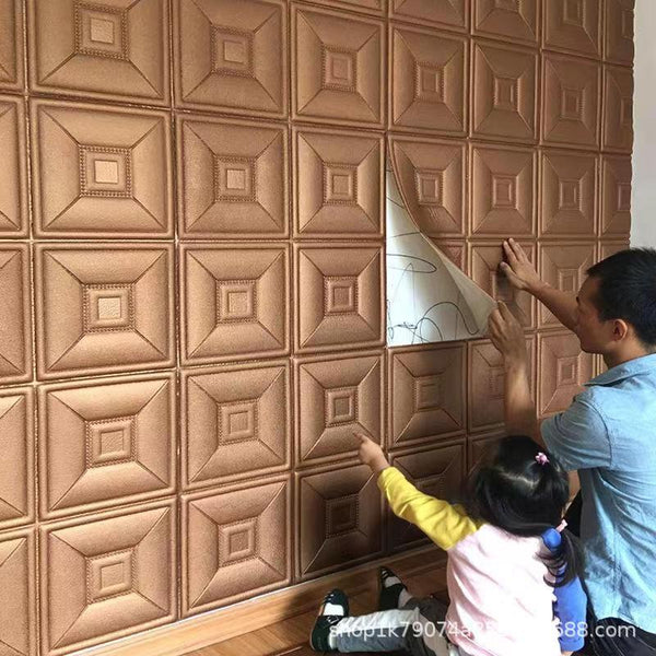 Wallpaper self-adhesive 3d three-dimensional wall sticker, living room TV background wall decoration kang surrounding bedside soft bag thickened anti-collision sticker