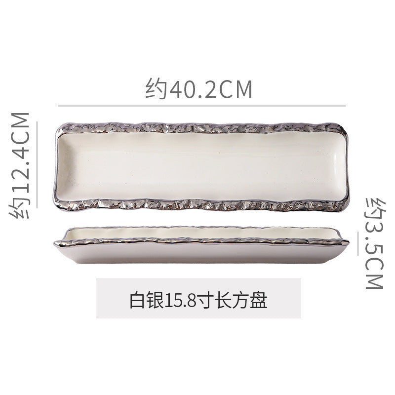 High-end ceramic japanese-style long sushi plate, perfect for showcasing dishes in stylish restaurants and hotels. a visually appealing, elongated serving platter