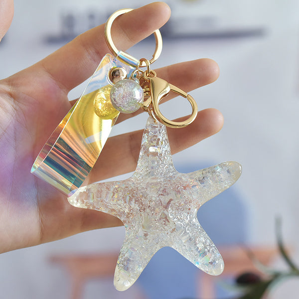 Acrylic crystal ice crack starfish keychain Marine Life Museum souvenir gift wholesale Girls bag pendant