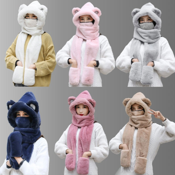 Lei Feng hat women's winter hat scarf gloves integrated women's mask parent-child imitation rabbit fur warm fashion casual shopping