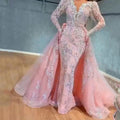 new european and american cross-border women's fashion  dress - sexy v-neck long sleeve gold-sprinkled train evening gown