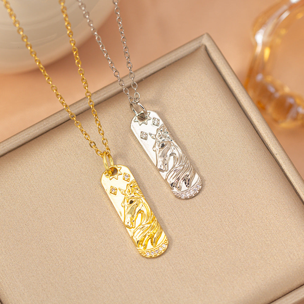 [titanium steel] hot-selling year of the horse tag cute pony necklace simple ins fashionable high-end clavicle chain jewelry