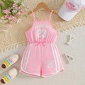 Girls' summer cami set: pink shorts romper with letter print and bow detail - sporty style for kids