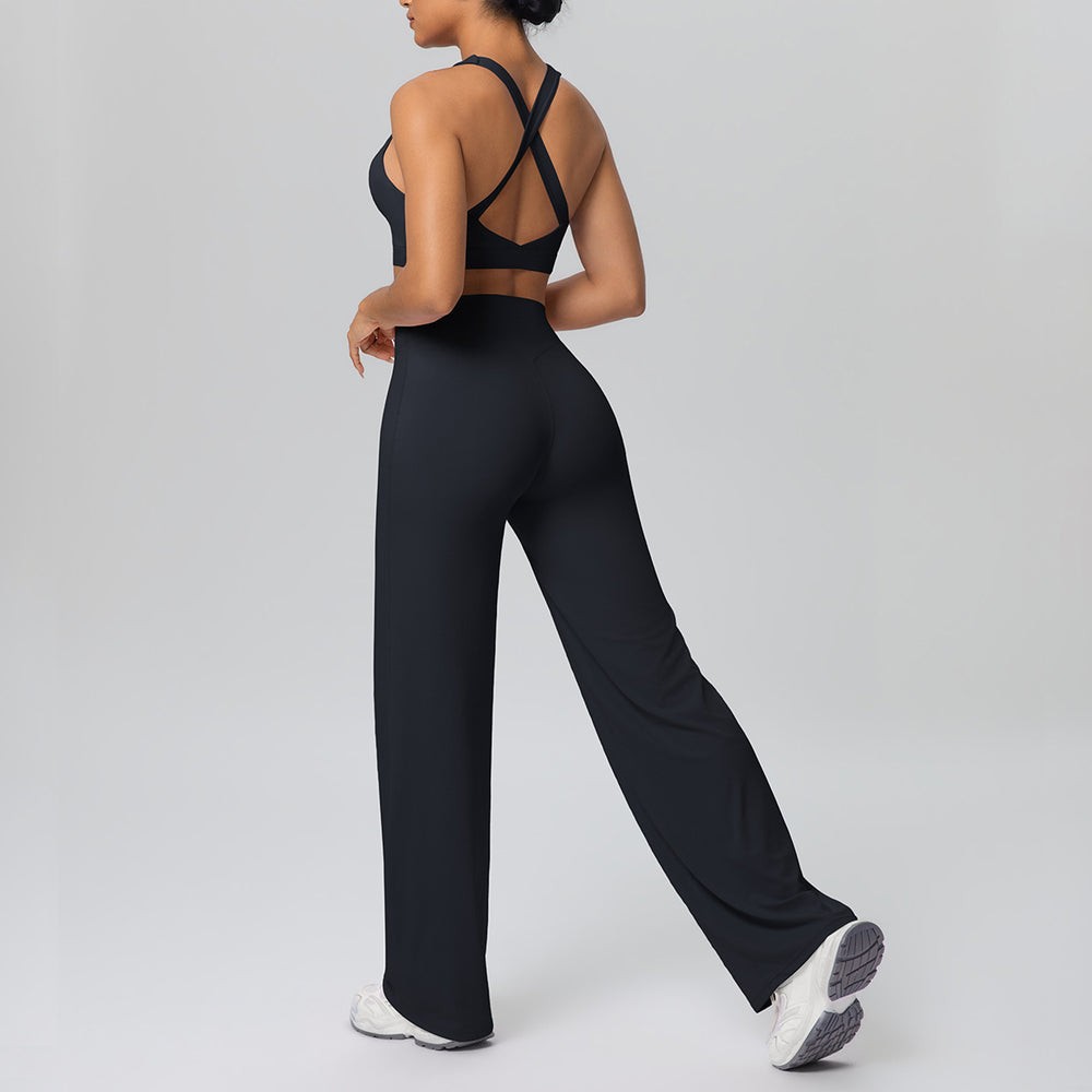 fashionpure color double-sided brushed back cross sports intimates yoga suit running fitness two-piece set