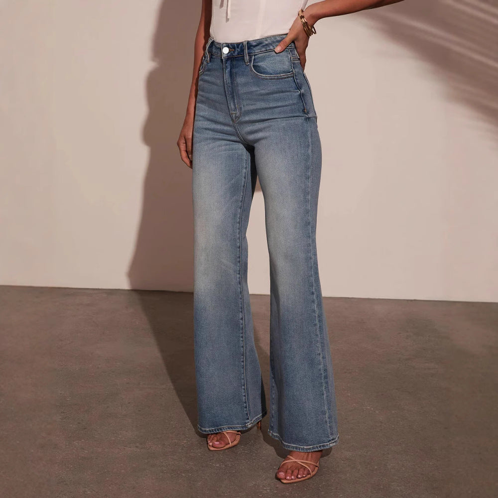 Exportfashionjeans women's new hot-selling cross-border elegantwork clothingloose pants washed stretch fashionjeans