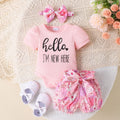 Children's clothingletterprinting short-sleeved khaki + printing pattern shortssuit headband three pieces