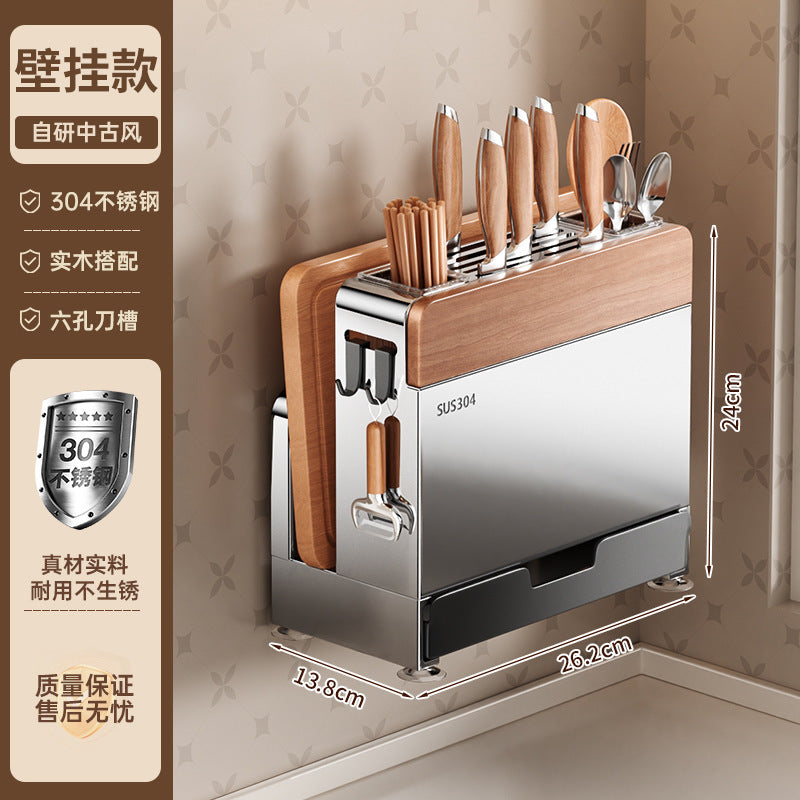304 stainless steel knife holder organizer - multifunctional kitchen rack for pot lids, cutting boards, knives, and utensils