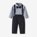 New spring korean style children's outfit: jacquard long-sleeve shirt and suspender pants set - perfect for baby's first birthday celebration