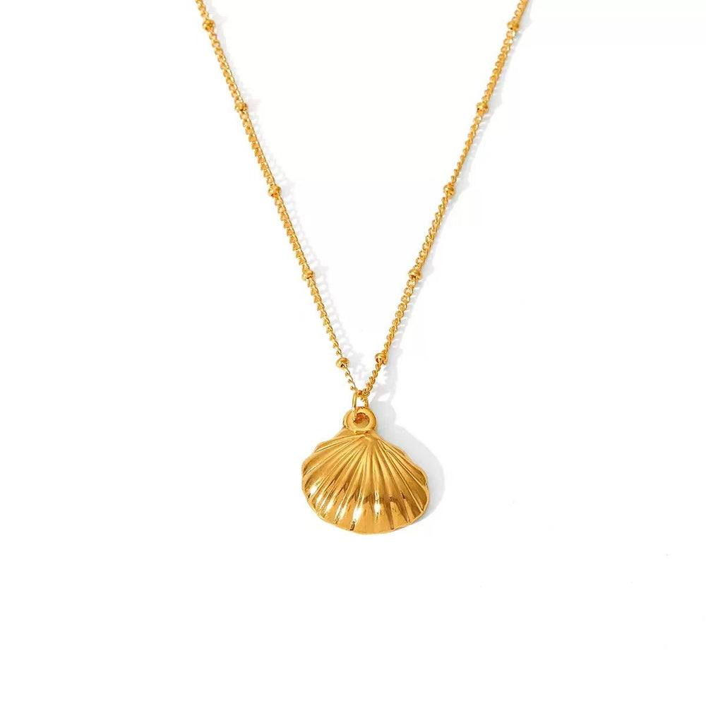 European and american ins style marine element titanium steel necklace non-fading 18k gold stainless steel shell pendant necklace women's necklace