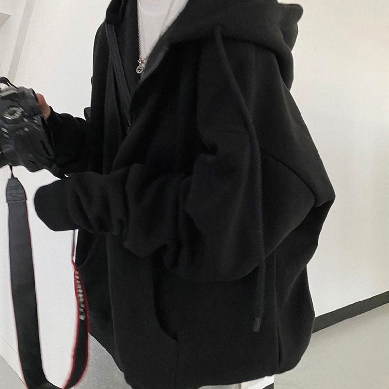 autumn new arrivals: ins-style fleece-lined, versatile, fashionable, short, slim-fit, zip-up, warm, solid color hooded sweatshirt for women