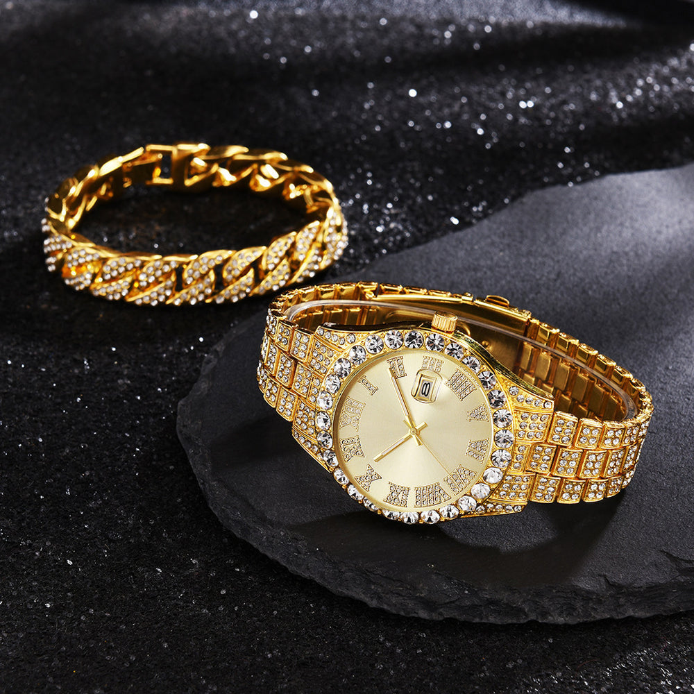 2025 hot-selling export watch: european and american men's personalized hip-hop feng shui ghost roman numeral diamond-inlaid quartz watch for men