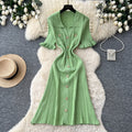 K-style pink buttoned knittingdress women's 2026 summer silmwork clothingelegant silmslimming look a-line skirt