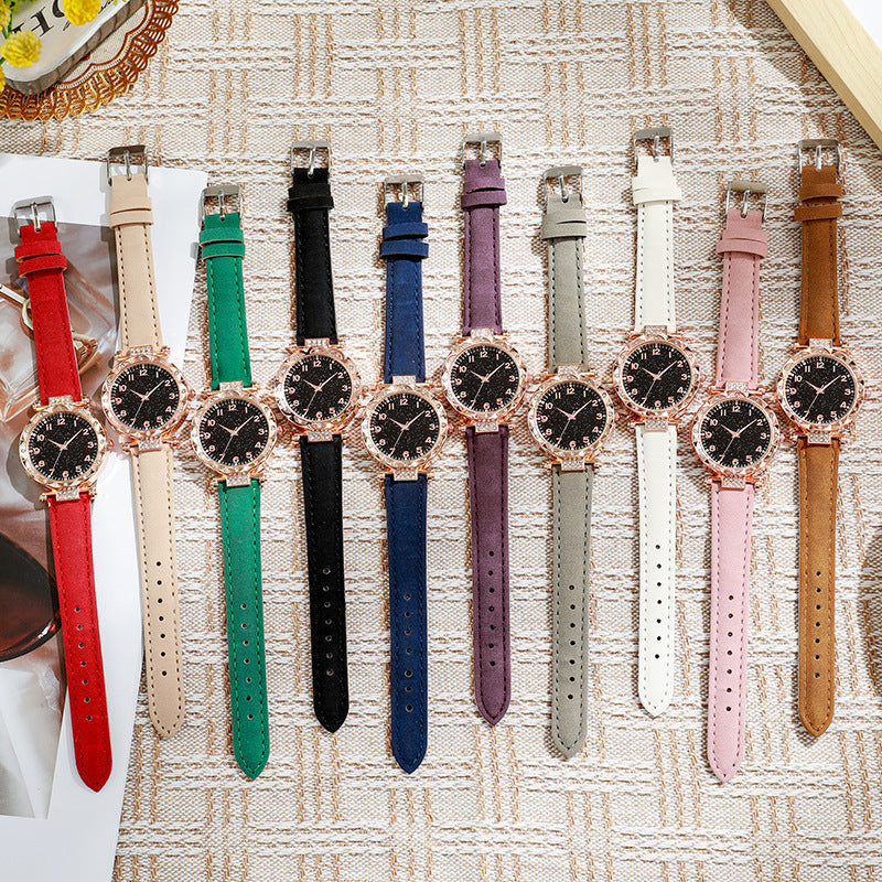 Women's faux leather strap digital luminous quartz watch - simple fashion wristwatch for students