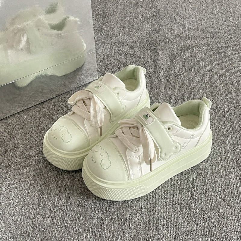 Women's shoes 2026 new spring thick solewhite shoes women's velcro student easiest for match bread shoes heightened casual sneakers