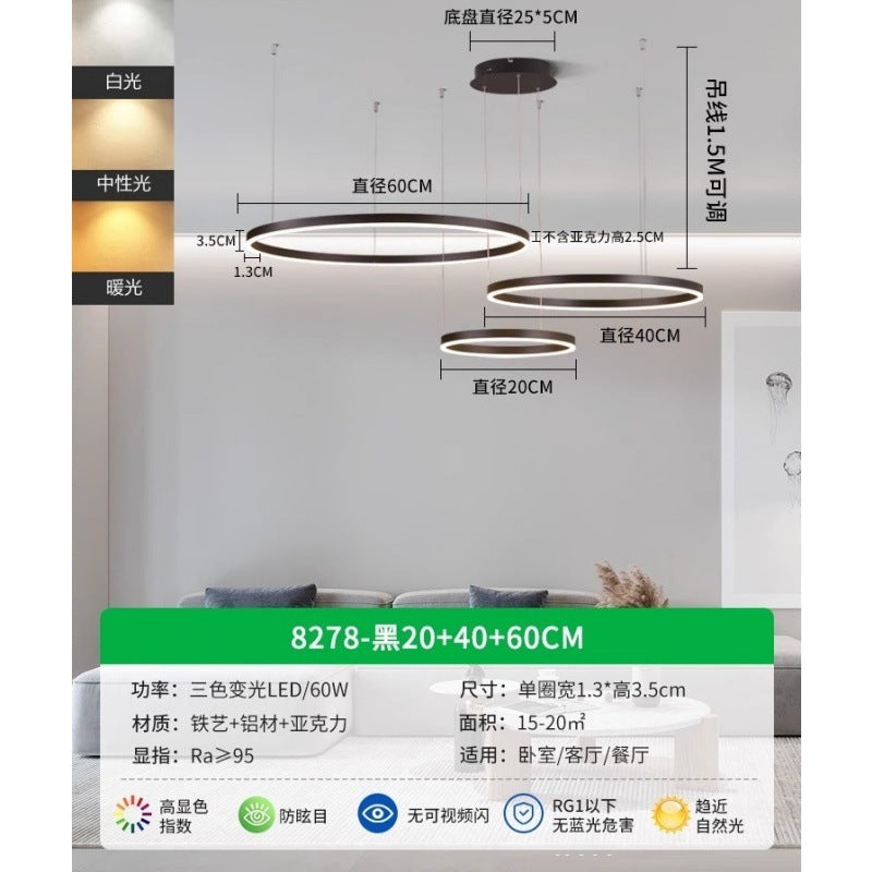 Circle of Light Living Room Chandelier French Postmodern Simple Light Luxury Dining Room Light Duplex Circle Hall Lighting 1