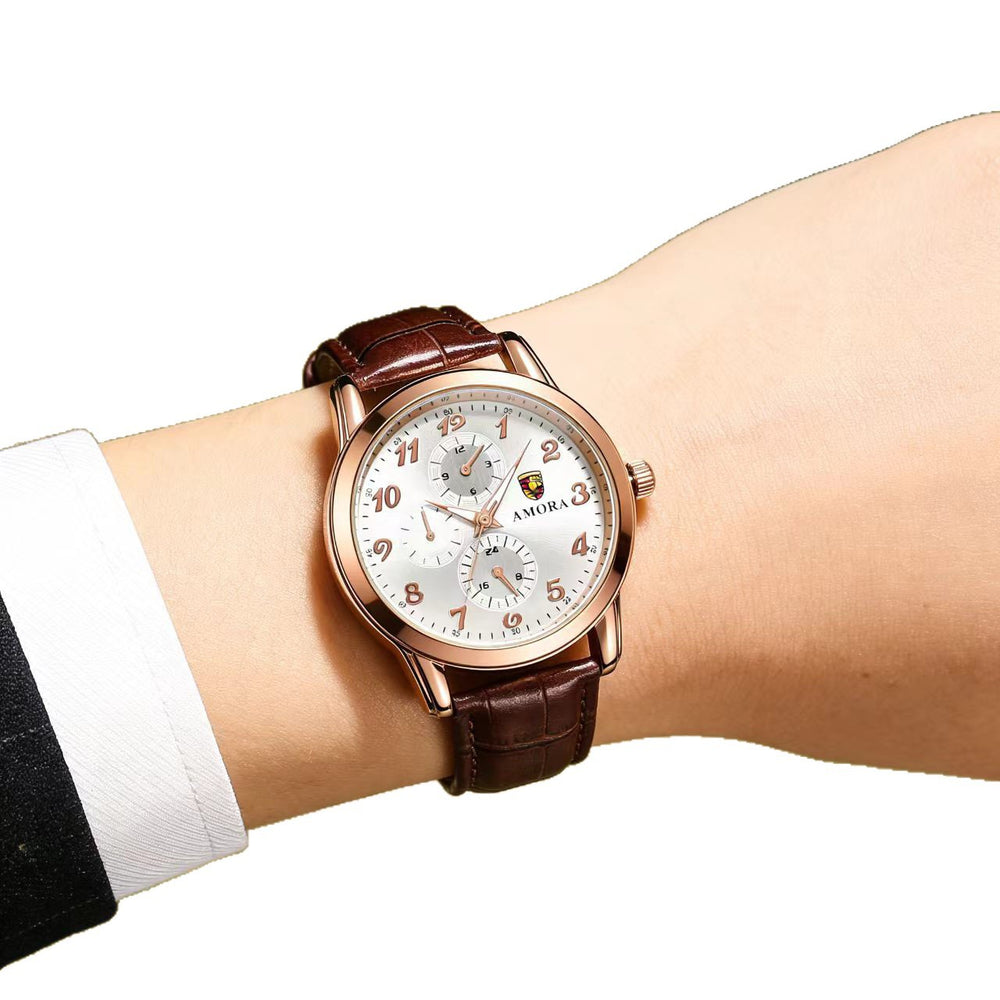 New arrival fully automatic men's fashion quartz watch belt watch middle school business men's watch mencasual chronograph watch