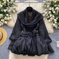 Atmosphere halter neck ribbon swing collar long sleeves waist tops women autumfashionfashion puffy flower bud skirt