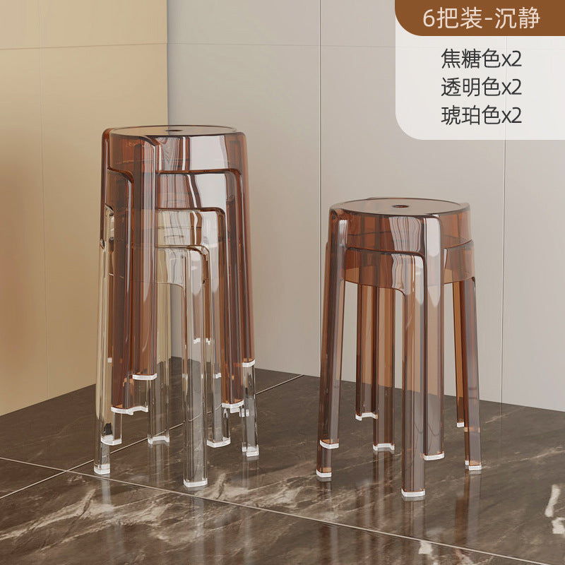 Acrylic plastic stool can be stacked household thickened modern simple stacked transparent chair windmill round rubber bench