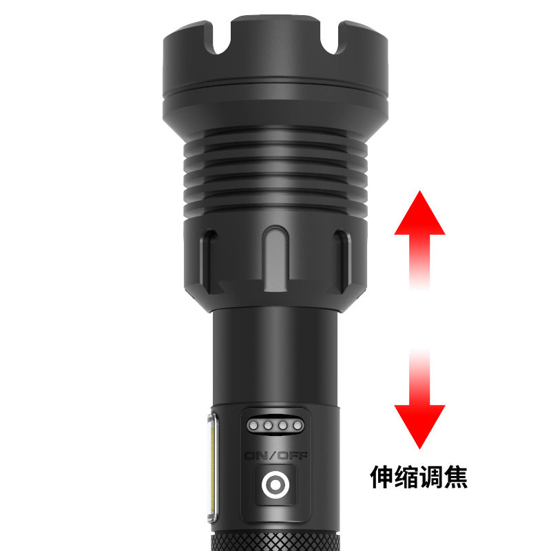 Direct sales flashlight P70/P90 + COB red and white light, strong light flashlight USB charging outdoor zoom LED flashlight