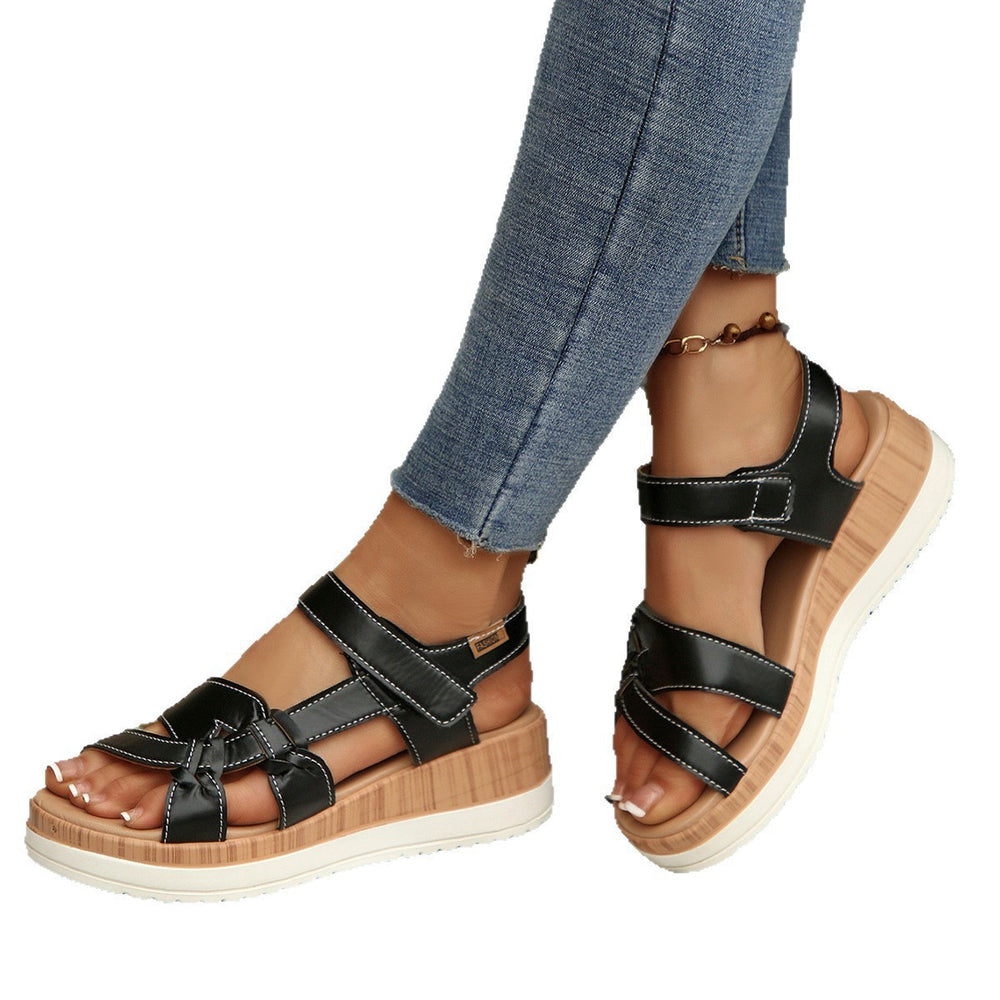 summernew arrival wedge sandals women's thick solevelcro cross strap roman shoes exportplus size women's shoes wholesale