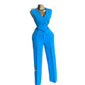 European and american cross-border women's fashion  autumn/winter new collection: stylish v-neck button-down vest top and wide-leg pants casual set