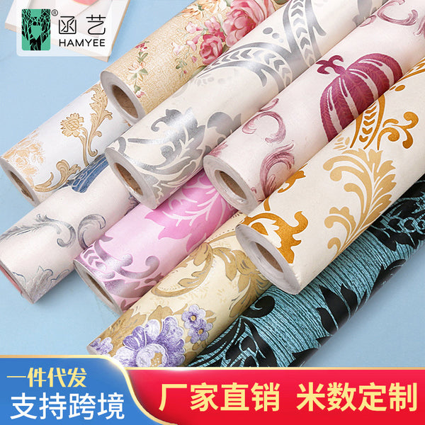 Wallpaper European pvc wallpaper wholesale waterproof wallpaper self-adhesive living room live broadcast background bedroom wall covering self-adhesive