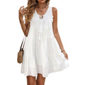Bohemian white sleeveless dress - new summer ethnic style tassel v-neck short vacation beach dress