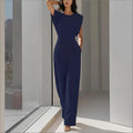 cross-border european and american women's clothing: new summer collection - chic and elegant "queen bee" style solid color fitted jumpsuit